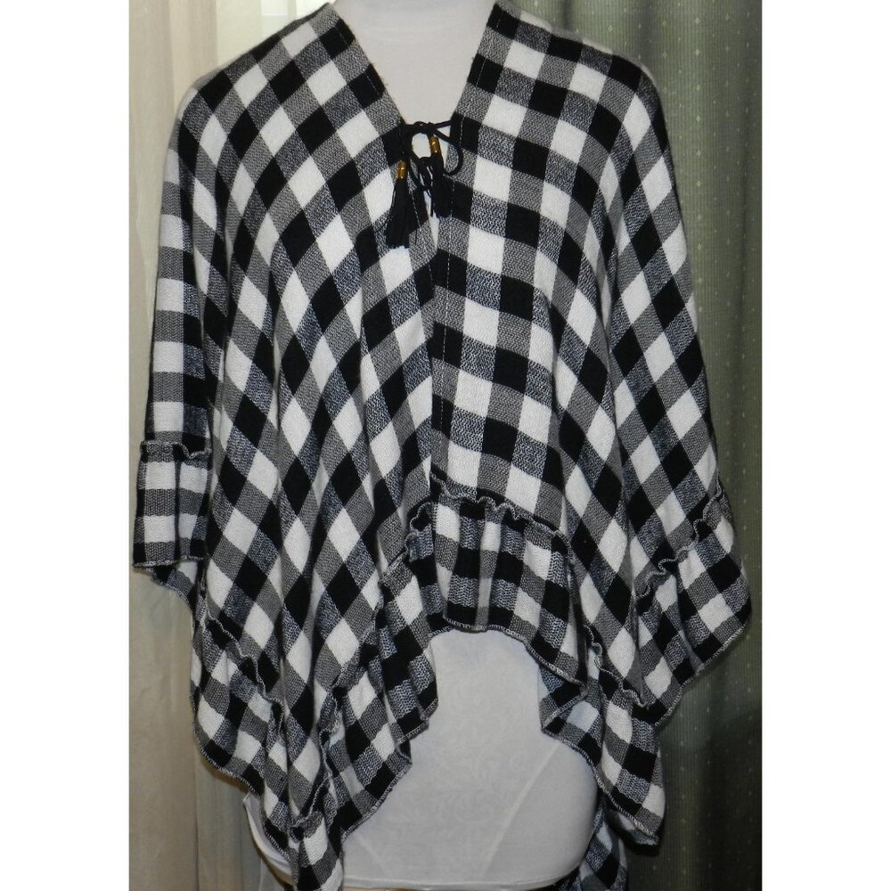 NWT Marc New York OSFM black / white cape ruffled hemline tie at neckline NEW